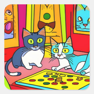 Fun Cat Game Night Quadratischer Aufkleber