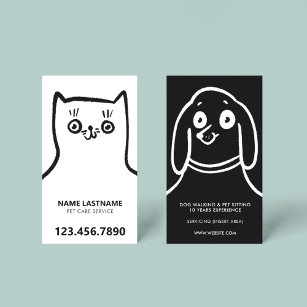 Fun Cat Hund Handgezogene Schwarz-weiße Haustiere  Visitenkarte
