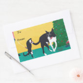 Fun Cat Hund spielen Weihnachtsbaum bis vom Sticke Rechteckiger Aufkleber (Umschlag)