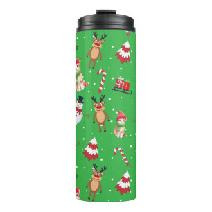 Fun Cat Kitty Santa animal Snowman Sled Xmas tree Thermosbecher