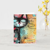 Fun Cat Moderner Stil Geburtstag Karte (Gelbe Blume)