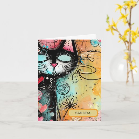 Fun Cat Moderner Stil Geburtstag Karte (Gelbe Blume)