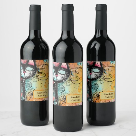 Fun Cat Moderner Stil Weinetikett (Flaschen)