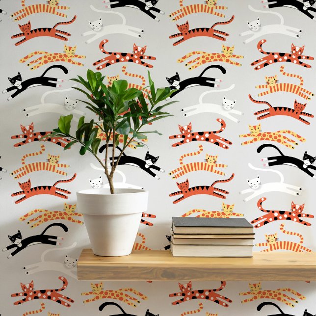 Fun Cat Pattern Tapete (Fun kitty cat patterned wallpaper)