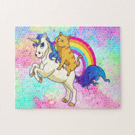 Fun Cat Reiten eines Einhorns auf einem Regenbogen Puzzle