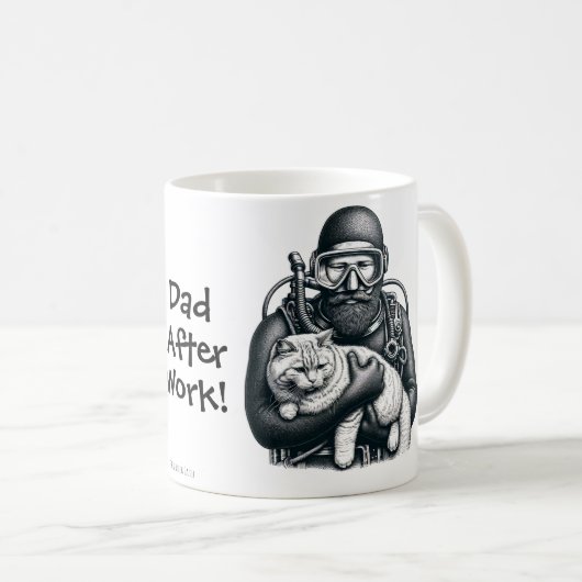 Fun Cat Vater Scuba Diver Personalisieren Kaffeetasse (VorderseiteRechts)