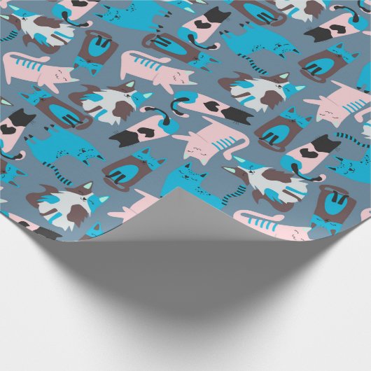 Fun Cats auf blau Geschenkpapier (Ecke)