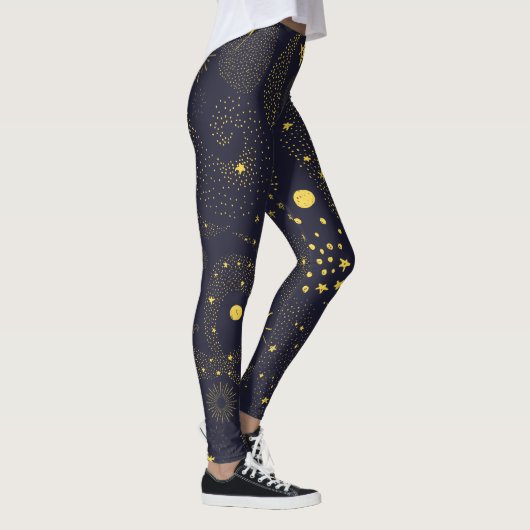 Fun Celestial Doodles Galaxy Muster Schwarz Leggings (Rechts)