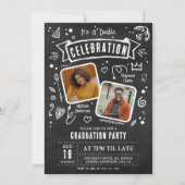 Fun Chalkboard Doodle Double Graduation Party Einladung (Vorderseite)