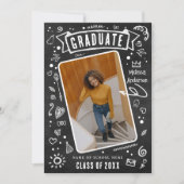 Fun Chalkboard Doodle Foto Abschluss Ankündigung (Vorderseite)