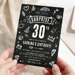 Fun Chalkboard Doodle Überraschung 30. Geburtstag Einladung<br><div class="desc">Wow deine Freunde und Familie mit diesem einzigartigen und lustigen Calkboard Doodle 'Shhh... It's a Surprise' 30. Geburtstag Party Einladung. Der rustikale schwarze Bretterhintergrund und niedliche handgezeichnet Kreidebilder machen ihn zu einem perfekten Ort für jede Geburtstagsüberraschung. Einfach mit Ihren Veranstaltungsdetails für eine unvergessliche Feier anpassen!</div>