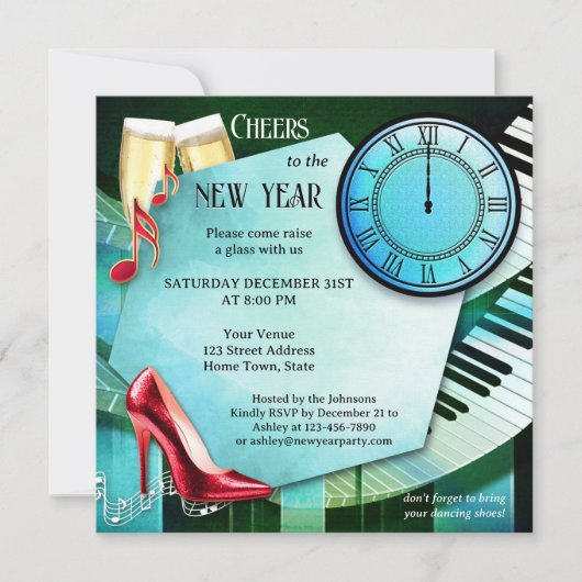 Fun Champagne Dance Silvester Einladung (Vorderseite)