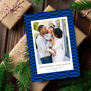 Fun Checked Customizable Color 1 Foto BLUE Feiertagskarte