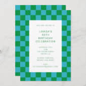 Fun Checkerboard Blue Green Geometric Geburtstag Einladung (Vorne/Hinten)