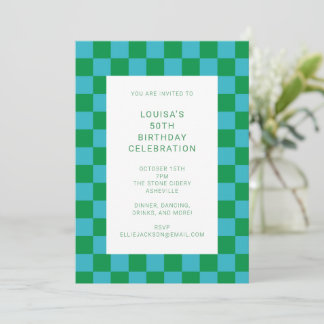 Fun Checkerboard Blue Green Geometric Geburtstag Einladung