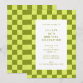 Fun Checkerboard Olive Limon Geometric Geburtstag Einladung (Vorne/Hinten)