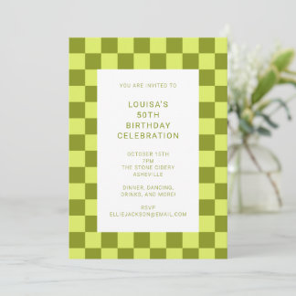 Fun Checkerboard Olive Limon Geometric Geburtstag Einladung