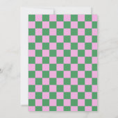 Fun Checkerboard Pink Green Geometric Geburtstag Einladung (Rückseite)