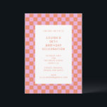 Fun Checkerboard Rosa Orange Geometric Geburtstag Einladung<br><div class="desc">Niedlicher Spaß Moderne Tafel Geometrische Geburtstagsparty Einladung in Rosa und Orange</div>