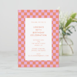 Fun Checkerboard Rosa Orange Geometric Geburtstag Einladung