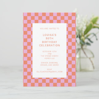 Fun Checkerboard Rosa Orange Geometric Geburtstag Einladung