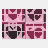 Fun Checkered Hearts Soft Pink und Wine Red Geschenkpapier Set (Vorderseite 3)