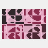 Fun Checkered Hearts Soft Pink und Wine Red Geschenkpapier Set (Vorderseite 2)