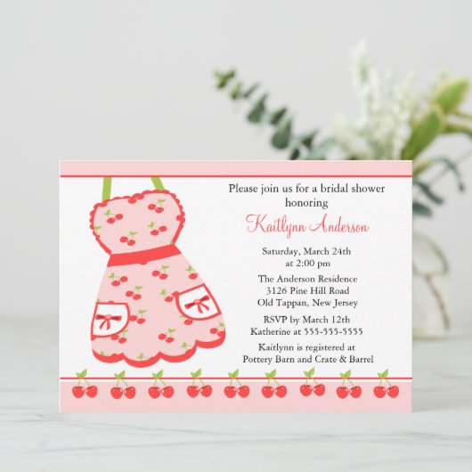 Fun Cherry Retro Kitchen Bridal Dusche Einladung (Stehend Vorderseite)