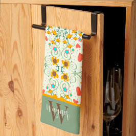 Fun Chic Floral Stilvoll Daisy Custom Monogram Nam Geschirrtuch