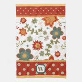 Fun Chic Moderne Dots Floral Monogram Initial Geschirrtuch (Vertikal)