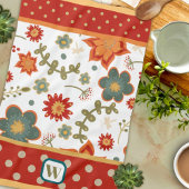 Fun Chic Moderne Dots Floral Monogram Initial Geschirrtuch