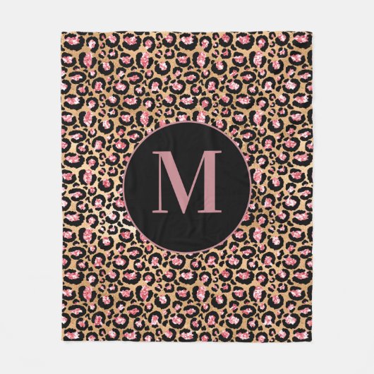 Fun Chic Pink Black Gold Cheetah/Leopard Monogram Fleecedecke (Vorderseite)