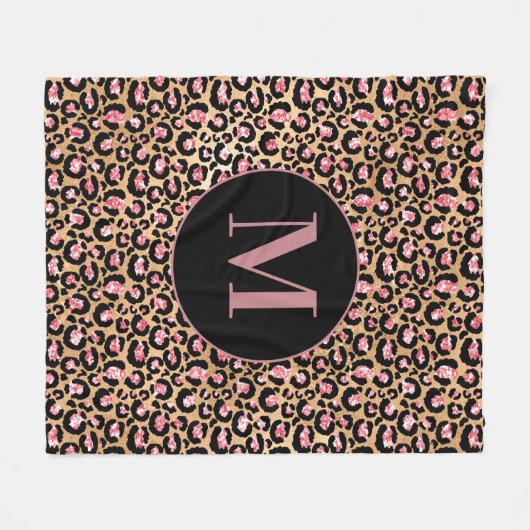 Fun Chic Pink Black Gold Cheetah/Leopard Monogram Fleecedecke (Vorderseite (Horizontal))