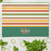 Fun Chic Stripe Stylish Custom Monogram Nachname Geschirrtuch (Gefaltet)