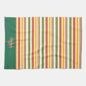 Fun Chic Stripe Stylish Custom Monogram Nachname Geschirrtuch (Horizontal)
