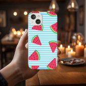 Fun Chic Watermelon Slices Blue Lines Pattern iPhone Hülle