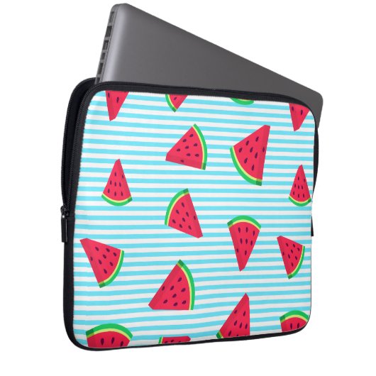 Fun Chic Watermelon Slices Blue Lines Pattern Laptopschutzhülle (Vorne Rechts)
