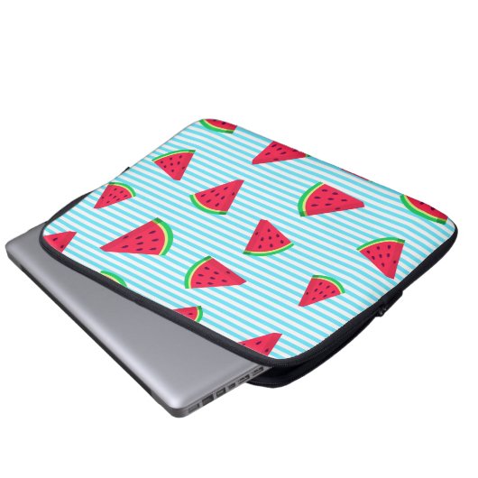 Fun Chic Watermelon Slices Blue Lines Pattern Laptopschutzhülle (Vorne Knopf)