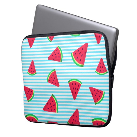 Fun Chic Watermelon Slices Blue Lines Pattern Laptopschutzhülle (Vorderseite Links)