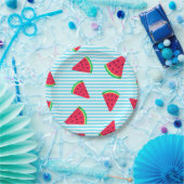 Fun Chic Watermelon Slices Blue Lines Pattern Pappteller (Party)