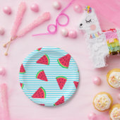 Fun Chic Watermelon Slices Blue Lines Pattern Pappteller (Party)