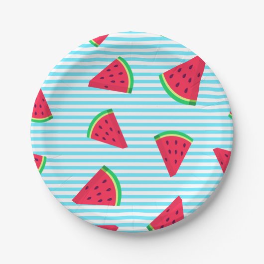 Fun Chic Watermelon Slices Blue Lines Pattern Pappteller (Vorderseite)