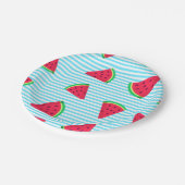 Fun Chic Watermelon Slices Blue Lines Pattern Pappteller (Schrägansicht)