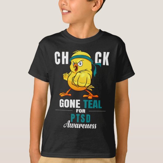 Fun Chick Gone Aquamarin Ribbon Hühnerkrieger Ptsd T-Shirt (Vorderseite)