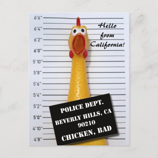 Fun Chicken Beverly Hills Mugshot Postcard! Postkarte (Vorderseite)