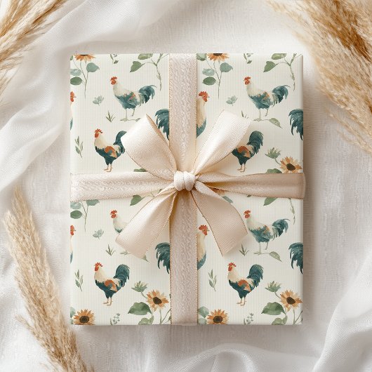 Fun Chicken Rooster Sunflower Geschenkpapier