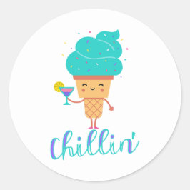 Fun Chill Summer Aquamarin Ice Cream Chillin' Part Runder Aufkleber
