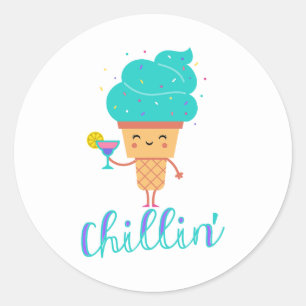 Fun Chill Summer Aquamarin Ice Cream Chillin' Part Runder Aufkleber