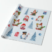 Fun Christmas Blue Red Gnomes Geschenkpapier (Ungerollt)