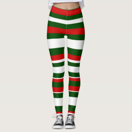 Fun Christmas Deck the Halls Crew Red Green Stripe Leggings
